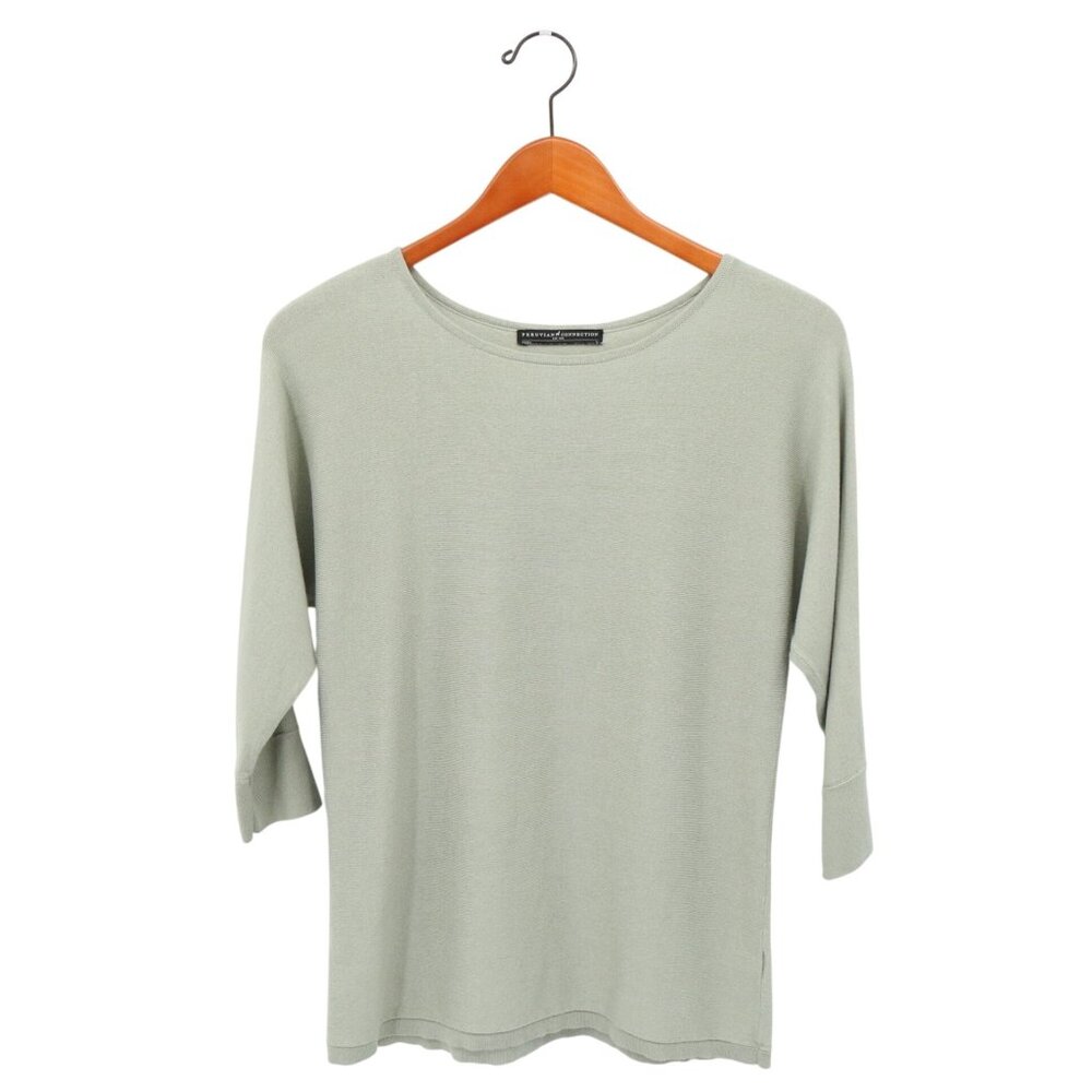Peruvian Connection Knit Sage Green 3/4 Dolman Sleeve Knit Sweater Top M *Flaw